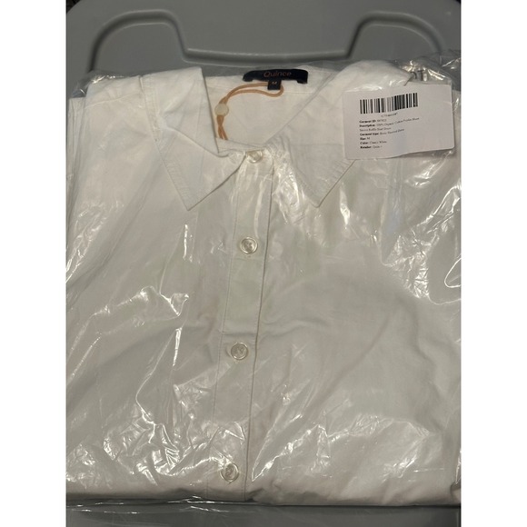 Quince 100% Organic Cotton Poplin Short Sleeve Ruffle Shirt Dress White Medium - Picture 2 of 3